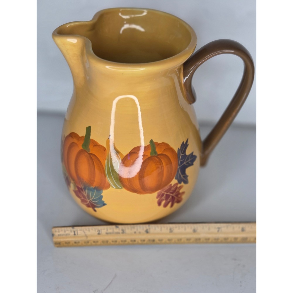 Harvest Ceramic Pumpkin Pitcher Fall Autumn Decor Utensil Holder Crock Vase - Picture 5 of 11
